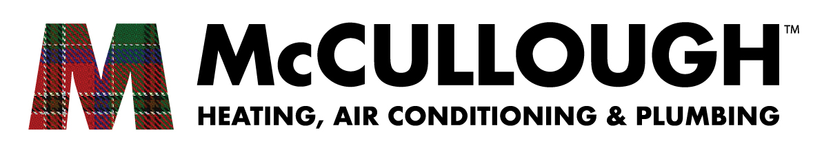 McCULLOUGH Heating, Air Conditioning & Plumbing logo with a plaid-patterned M icon